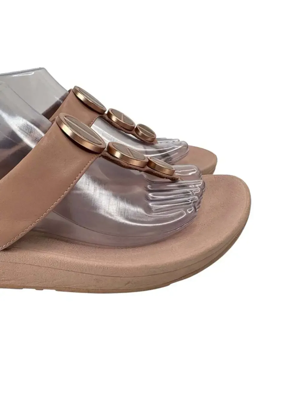 FitFlop Halo Toe Post Sandals Metallic Buckle Comfort Beige Womens Size 8